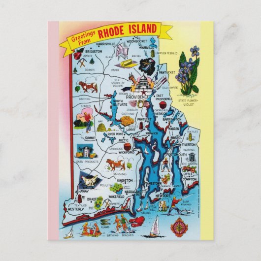 Vintage Rhode Island Map Postcard ポストカード (正面)