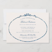 Vintage Ribbon Blue Elegant Baby Boy Shower 招待状 (正面)