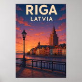 Vintage Riga Latvia Travel Poster ポスター (正面)