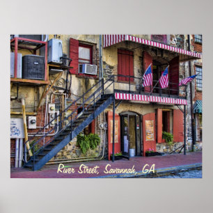 Vintage River Street Savannah Georgia Travel Photo ポスター
