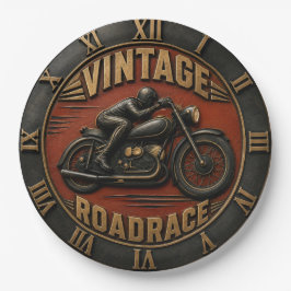 Vintage Road Race Retro Motorcycle Racing Garage ペーパープレート