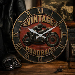 Vintage Road Race Retro Motorcycle Racing Garage ラージ壁時計