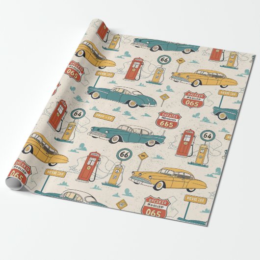 Vintage Road Trip Pattern (1) ラッピングペーパー (アンロールド)