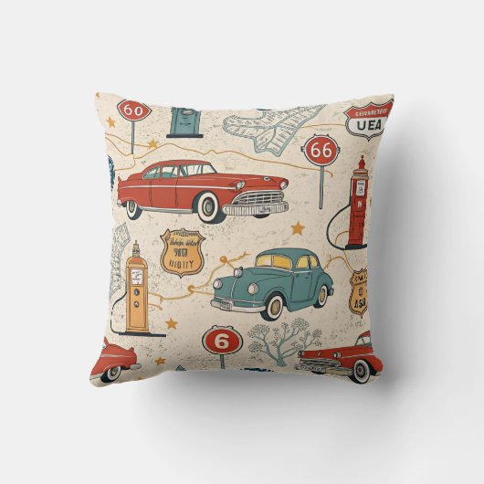 Vintage Road Trip Pattern (2) クッション (裏面)