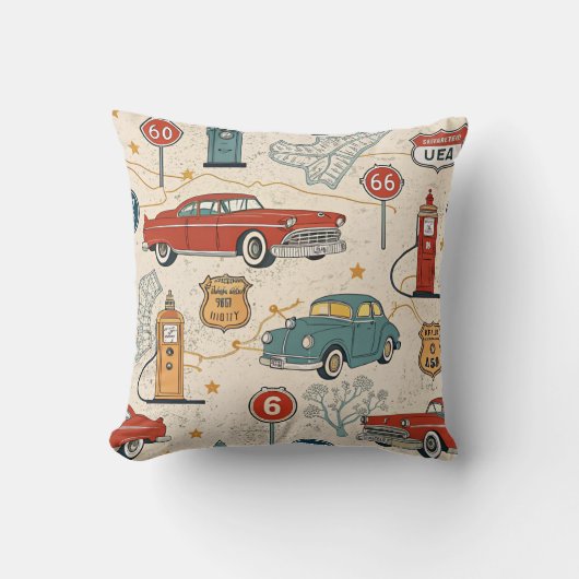 Vintage Road Trip Pattern (2) クッション (正面)