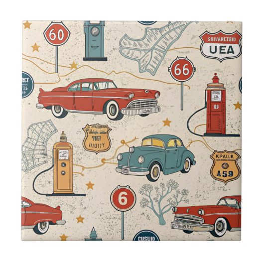 Vintage Road Trip Pattern (2) タイル (正面)