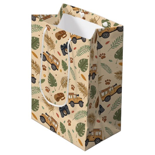 Vintage Road Trip Pattern (3) ミディアムペーパーバッグ (正面アングル)