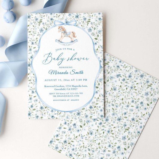 Vintage Rocking Horse Boy Baby Shower  招待状