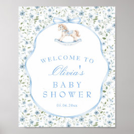 Vintage Rocking Horse Boy Baby Shower Welcome ポスター