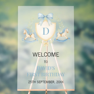 Vintage Rocking Horse Boy First Birthday アクリルサイン