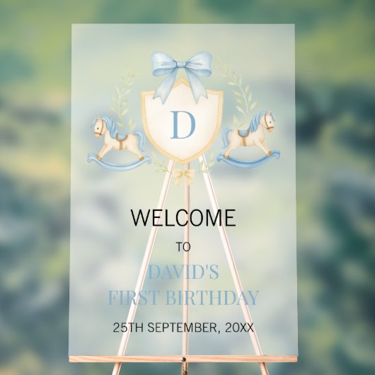 Vintage Rocking Horse Boy First Birthday アクリルサイン (ニュートラル)