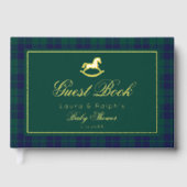 Vintage Rocking Horse Classic Plaid Baby Shower ゲストブック (正面)