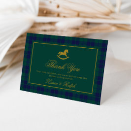 Vintage Rocking Horse Classic Plaid Baby Shower サンキューカード