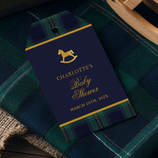 Vintage Rocking Horse Plaid Baby Shower ギフトタグ