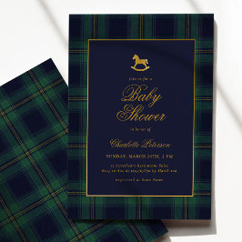 Vintage Rocking Horse Plaid Baby Shower 招待状