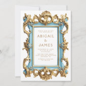 Vintage Rococo Blue Gold Frame Wedding Invitation 招待状 (正面)