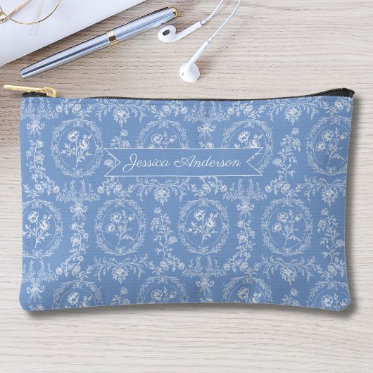 Vintage Rococo Flowers Floral Personalized Name アクセサリーポーチ