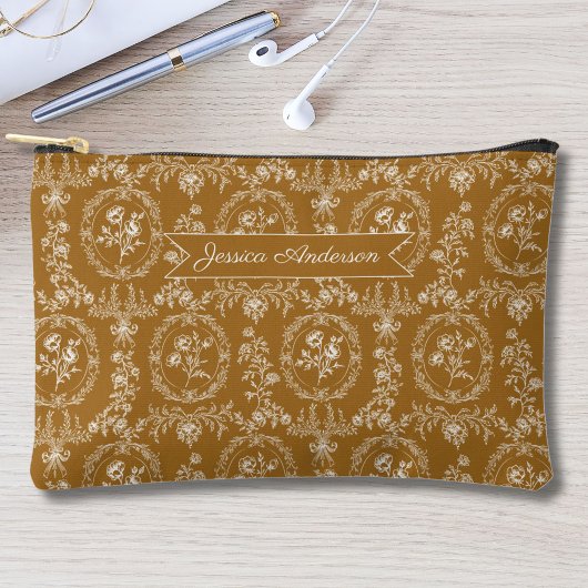 Vintage Rococo Flowers Floral Personalized Name アクセサリーポーチ