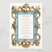 Vintage Rococo Frame Blue Gold Wedding Menu メニュー (正面)
