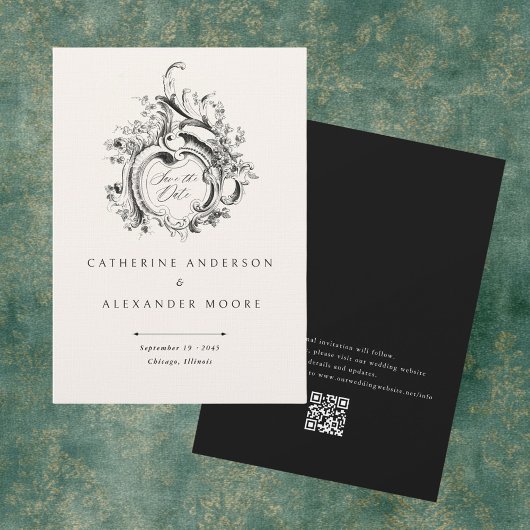 Vintage Rococo Vignette Elegant Wedding セーブザデート