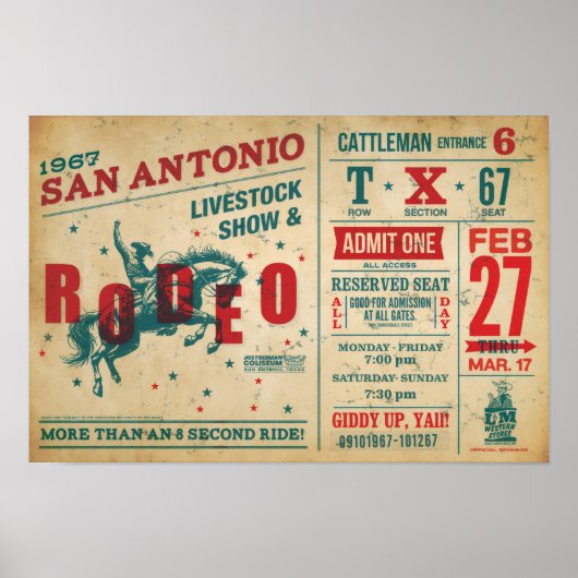 Vintage Rodeo Poster – Retro Western Art Print ポスター (正面)
