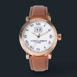 Vintage Roman Numeral Monogram Couple’s  腕時計<br><div class="desc">Vintage Roman Numeral Monogram Couple’s Watch – Elegant Personalized Gift Celebrate love with this exquisite vintage-style couple’s watch, featuring a white background, navy blue Roman numeral dial, and custom-engraved names. Designed to symbolize timeless elegance, this one-of-a-kind wristwatch makes a perfect gift for weddings, anniversaries, Valentine’s Day, and other romantic occasions....</div>