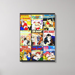 Vintage Romance Comic Book Cover Collage キャンバスプリント