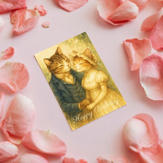 Vintage Romantic Cat Pride and Prejudice Birthday カード