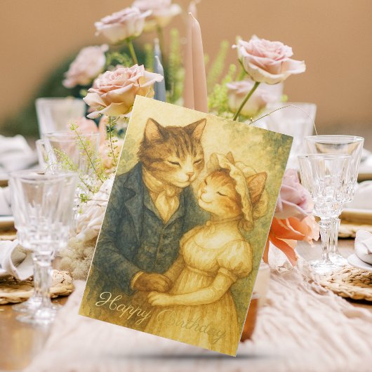 Vintage Romantic Cat Pride and Prejudice Birthday 箔シーズンカード