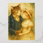 Vintage Romantic Cat Pride and Prejudice Birthday 箔シーズンカード (正面)