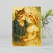 Vintage Romantic Cat Pride and Prejudice Birthday 箔シーズンカード (立ち正面)