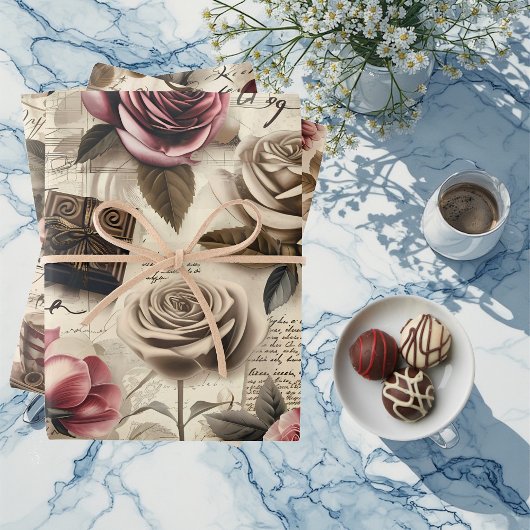 Vintage Romantic Junk Journal Decoupage Victorian ラッピングペーパーシート