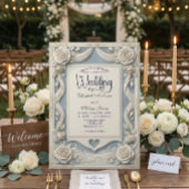 Vintage Romantic Neoclassical Blue 3D Rose 招待状