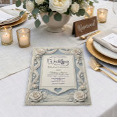 Vintage Romantic Neoclassical Blue 3D Rose 招待状