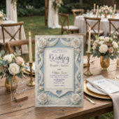 Vintage Romantic Neoclassical Blue 3D Rose 招待状