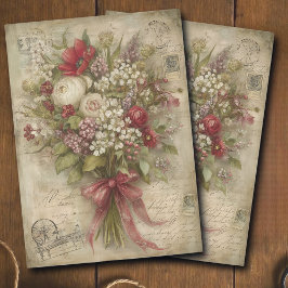 Vintage Romantic Red Bouquet Ephemera Decoupage  薄葉紙