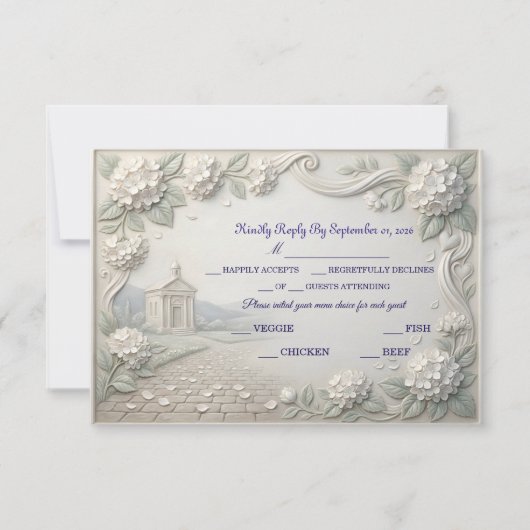 Vintage Romantic Sage Cream Hydrangea 出欠カード (正面)