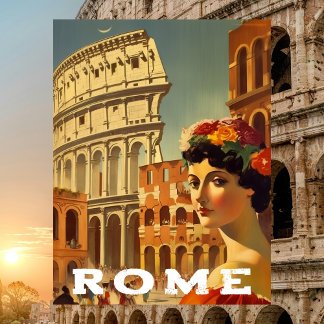 Vintage Rome Italy Travel Colosseum Lady ポストカード