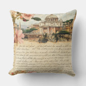 Vintage Rome Letters Floral Art クッション (正面)