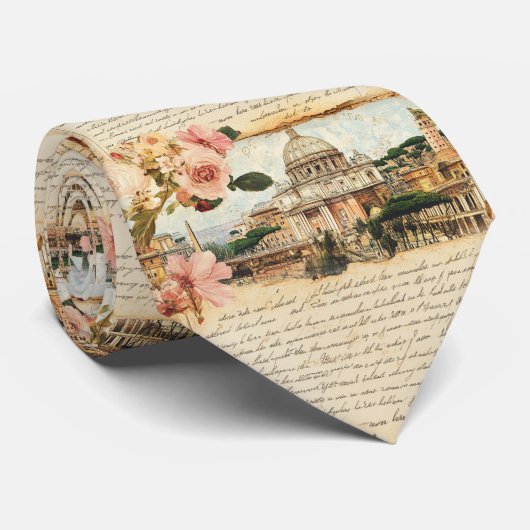 Vintage Rome Letters Floral Art ネクタイ (ロール)