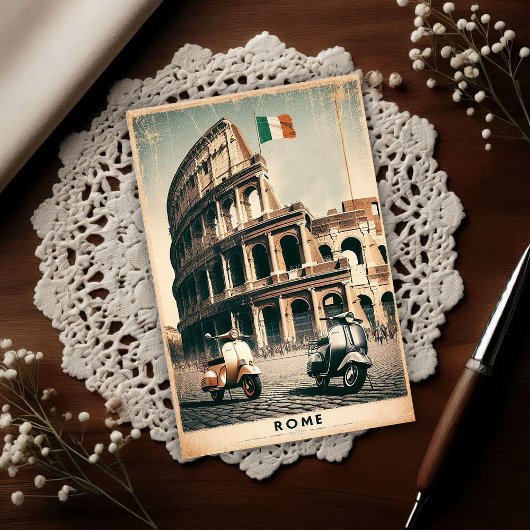 Vintage Rome Vespa and Colosseum ポストカード