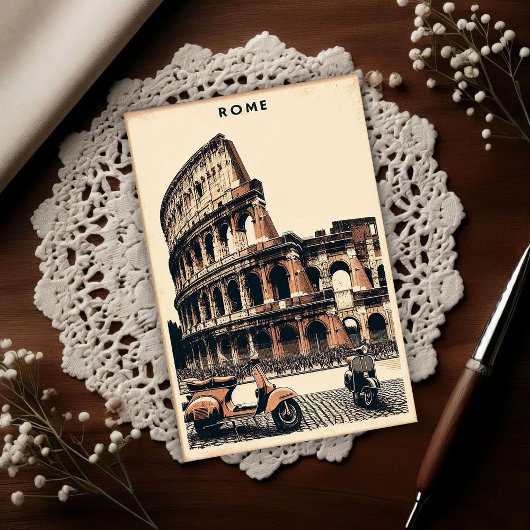 Vintage Rome Vespa and Colosseum ポストカード