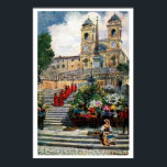 Vintage Rome watercolor Trinita dei Monti ポスター<br><div class="desc">From a Victorian aquarelle postcard, super high resolution, retouched and restored. The church of the Santissima Trinità dei Monti, often called merely the Trinità dei Monti (French: La Trinité-des-Monts) is a late Renaissance titular church in Rome, central Italy. It is best known for its commanding position above the Spanish Steps...</div>