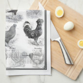 Vintage Rooster 2026 Calendar キッチンタオル (四つ折り)