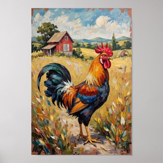 Vintage Rooster Farmyard Rural Art ポスター (正面)