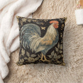 Vintage Rooster, Florals Pattern,Black Background クッション (ブランケット)