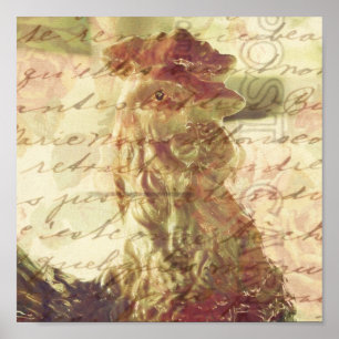 Vintage Rooster With Texture Square Crop ポスター