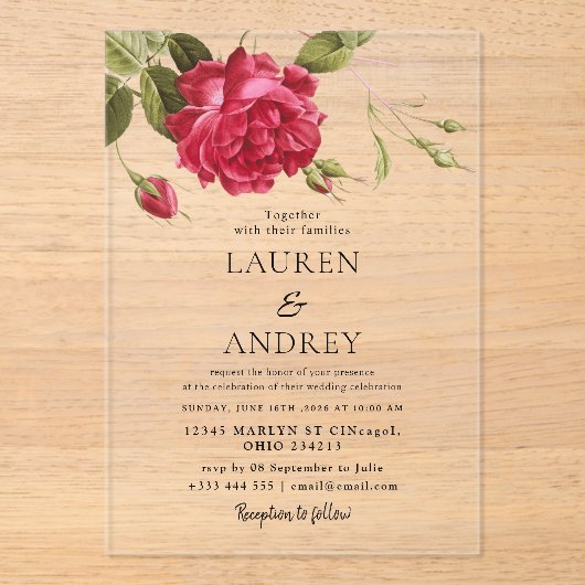 Vintage Rose Acrylic Wedding Invitation アクリル招待状 (正面)