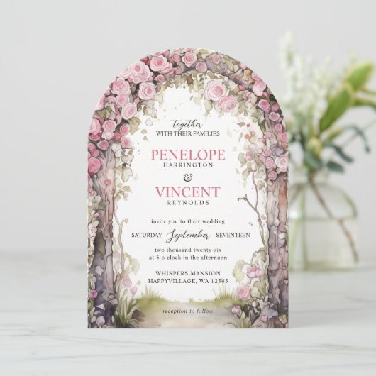 Vintage Rose Arch | Monogram Wedding 招待状 (スタンド正面)