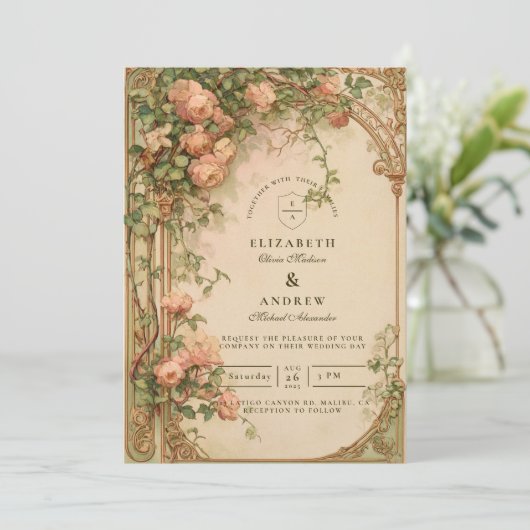 Vintage Rose Arch Wedding 招待状 (スタンド正面)